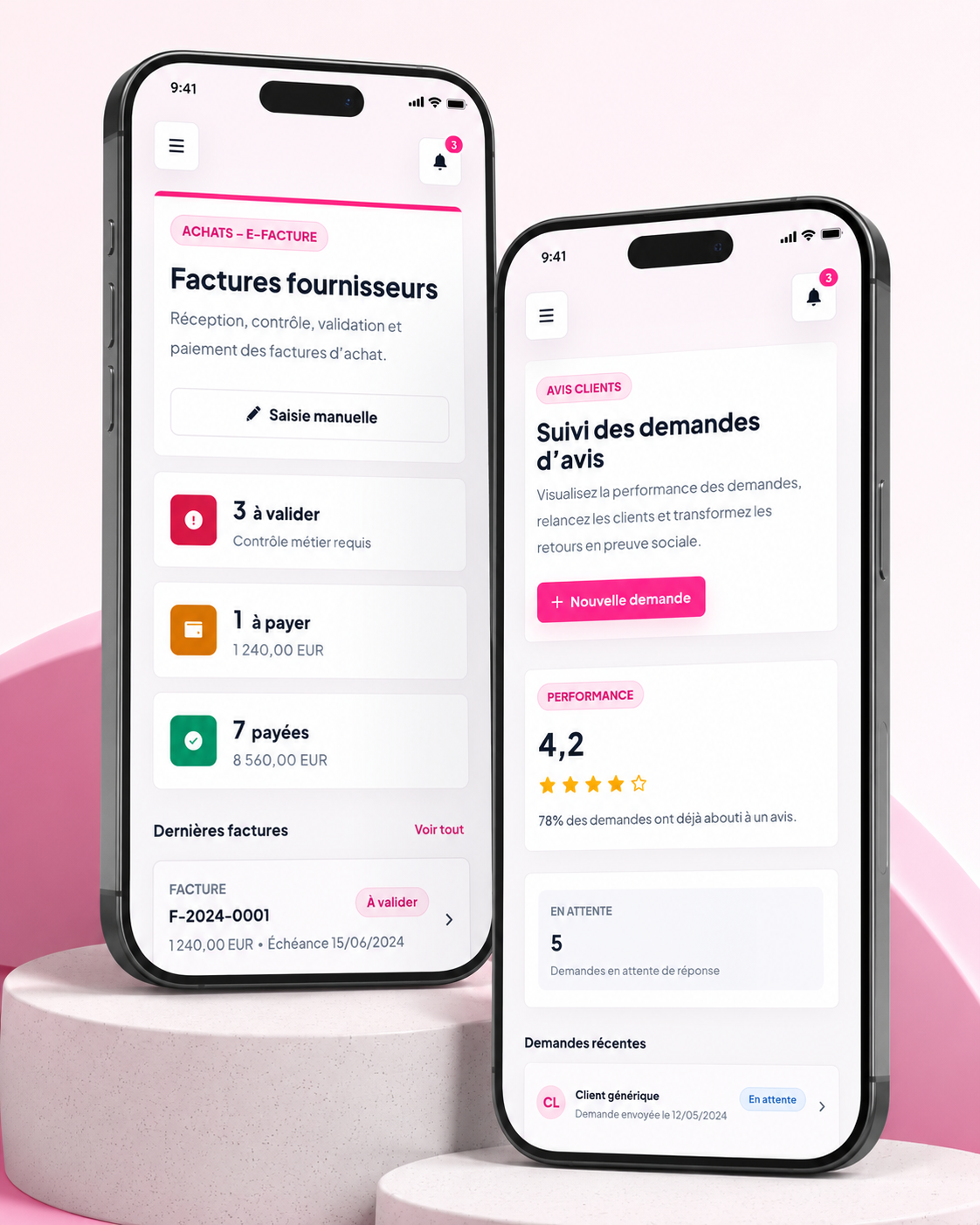 Vue mobile des factures fournisseurs dans le CRM
